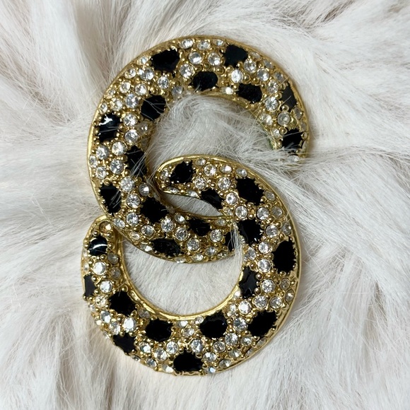 Vintage Rhinestone Crystal and Black Enamel Earrings - Picture 7 of 17